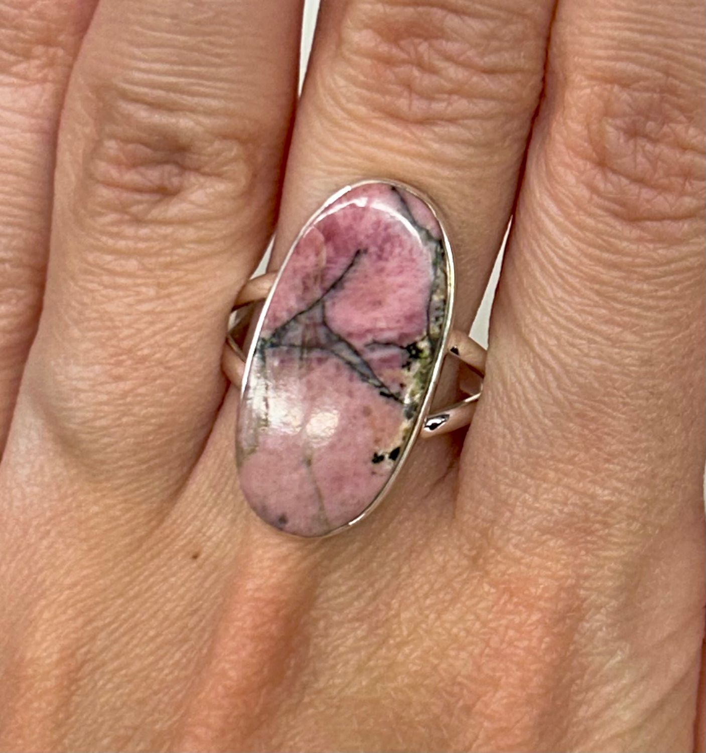 Rhodonite Ring B - Size 9 Sterling Silver