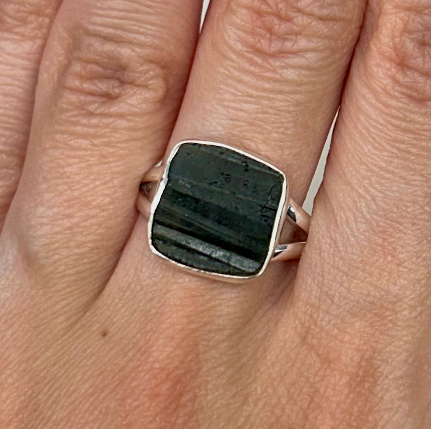 Black Tourmaline Ring B - Size 9 Sterling Silver