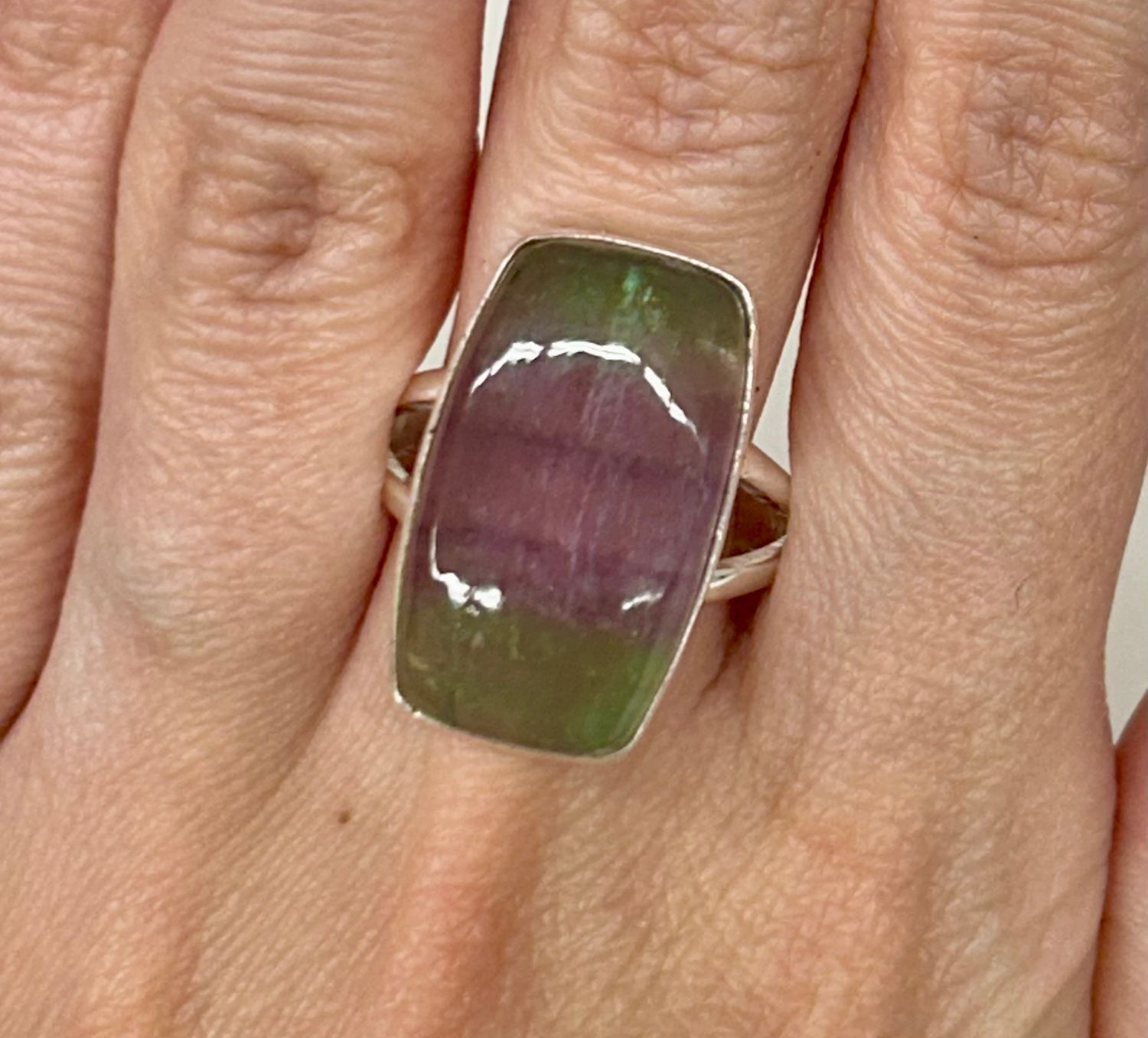 Rainbow Fluorite Ring A - Size 9 Sterling Silver