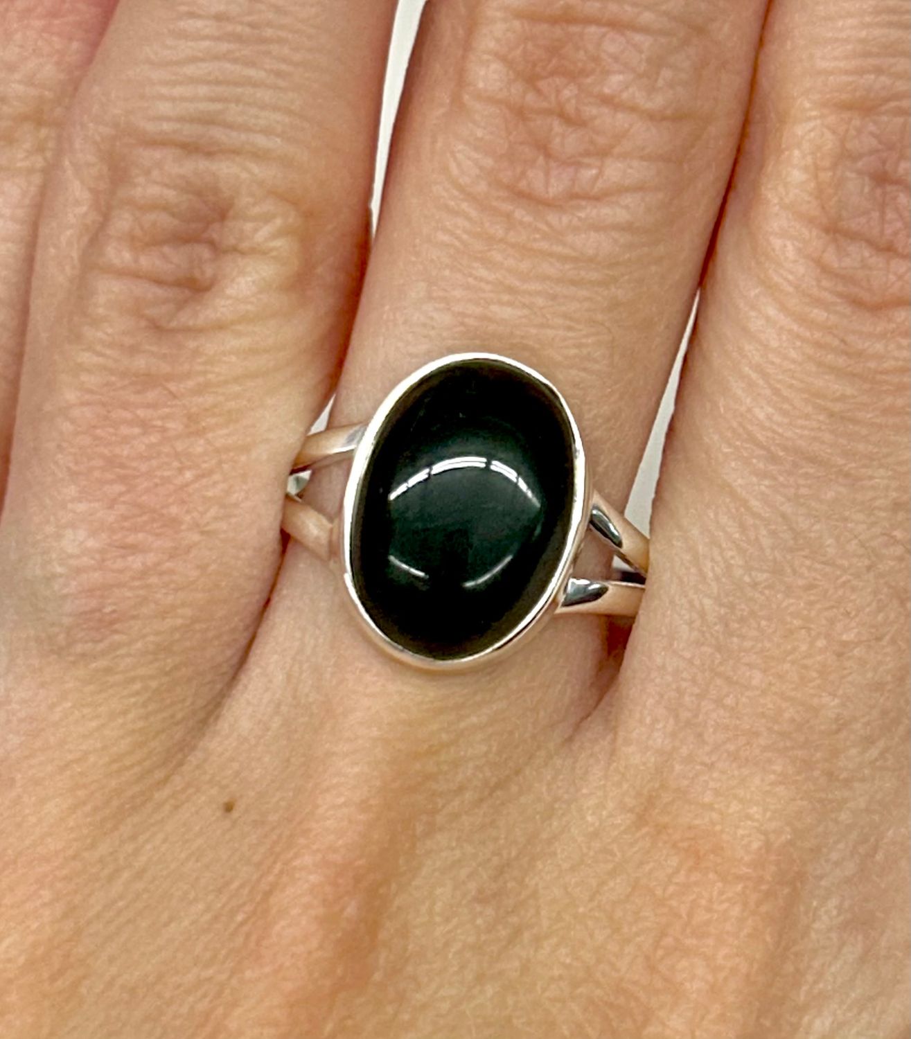 Black Obsidian Ring - Size 10 Sterling Silver