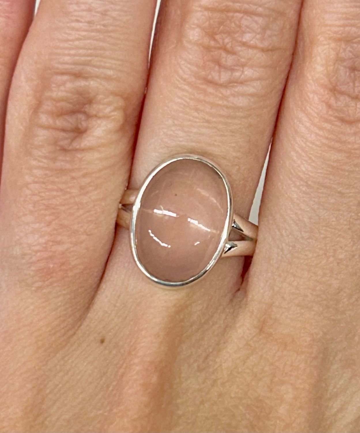 Rose Quartz Ring - Size 8 Sterling Silver