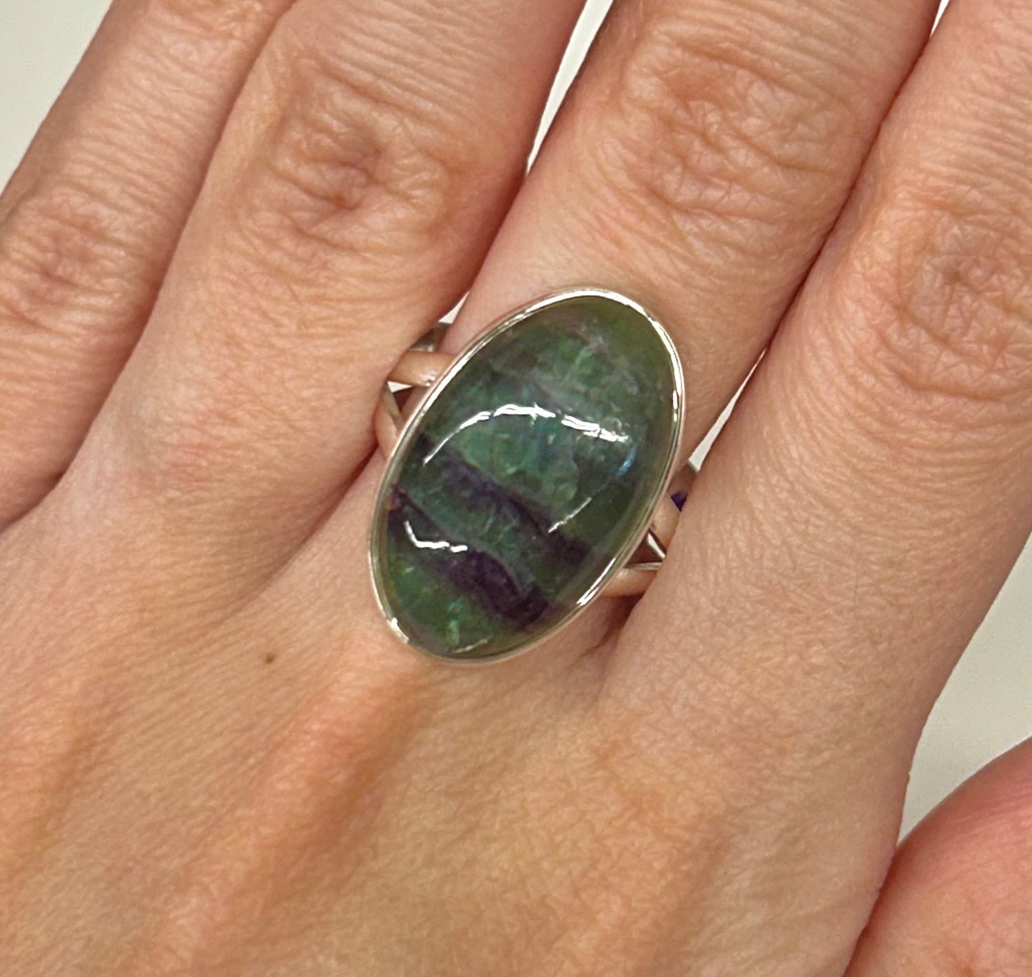 Rainbow Fluorite Ring A - Size 10 Sterling Silver