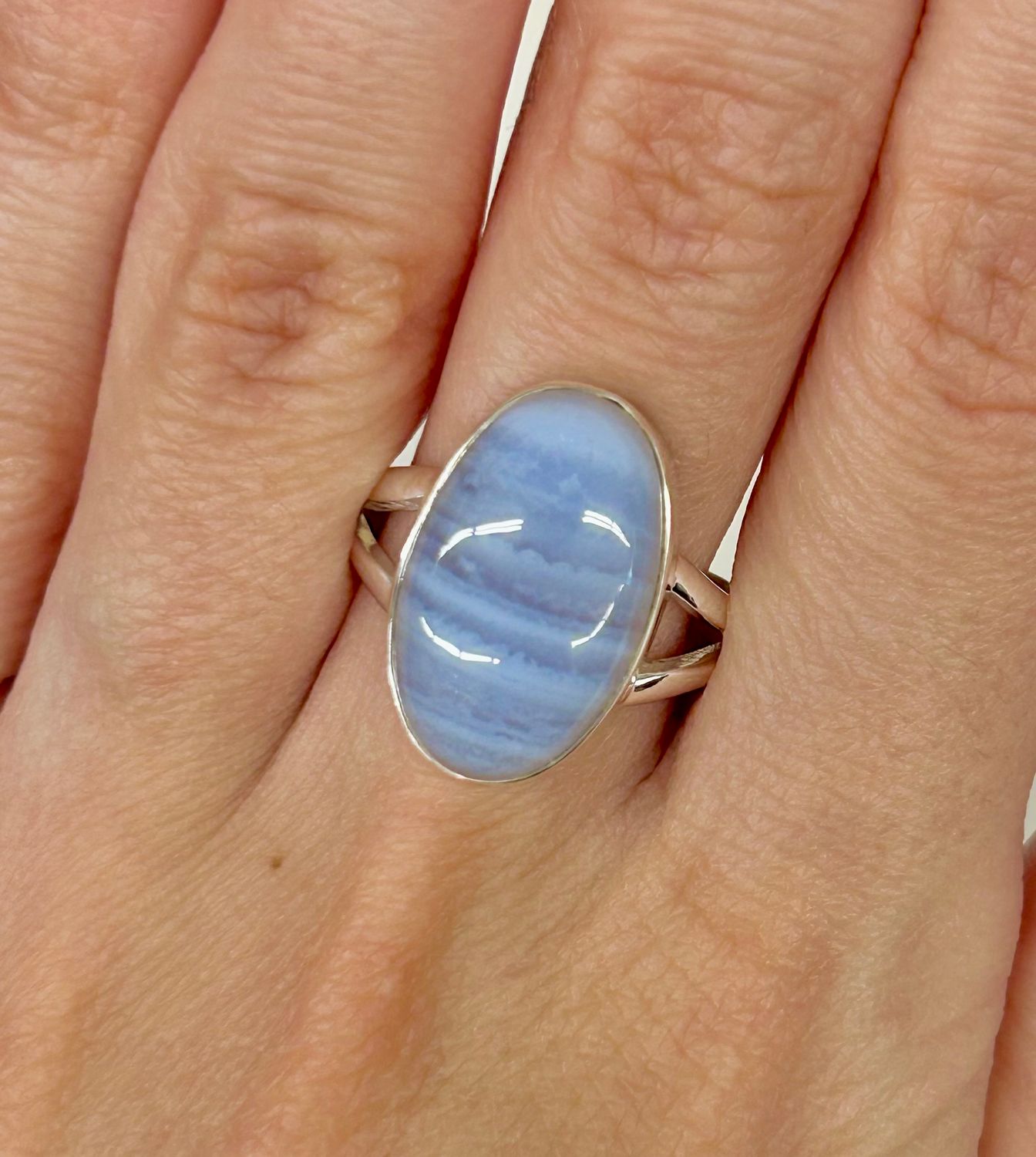Blue Lace Agate Ring B - Size 8 Sterling Silver