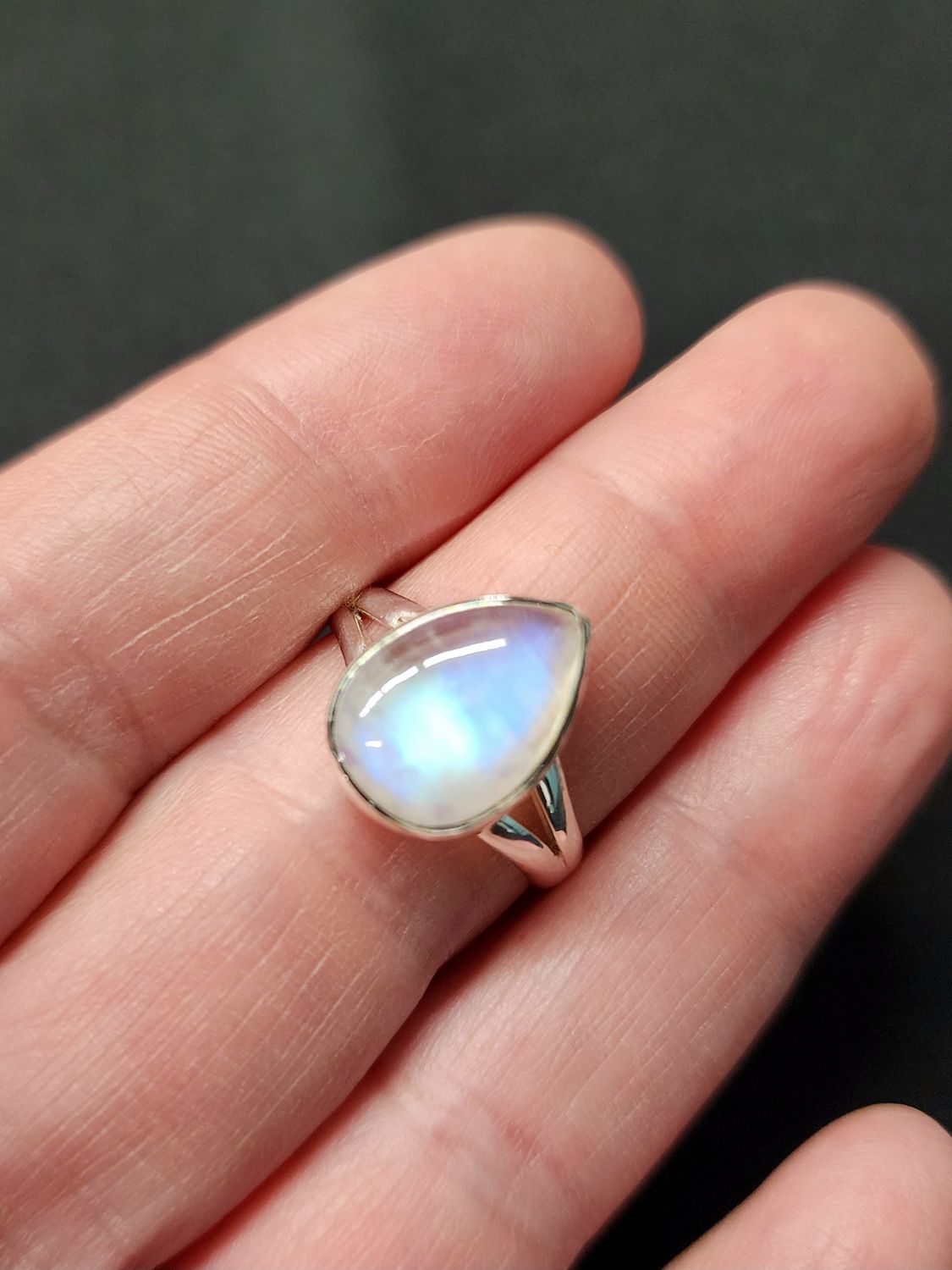 Rainbow Moonstone Ring C - Size 8 Sterling Silver