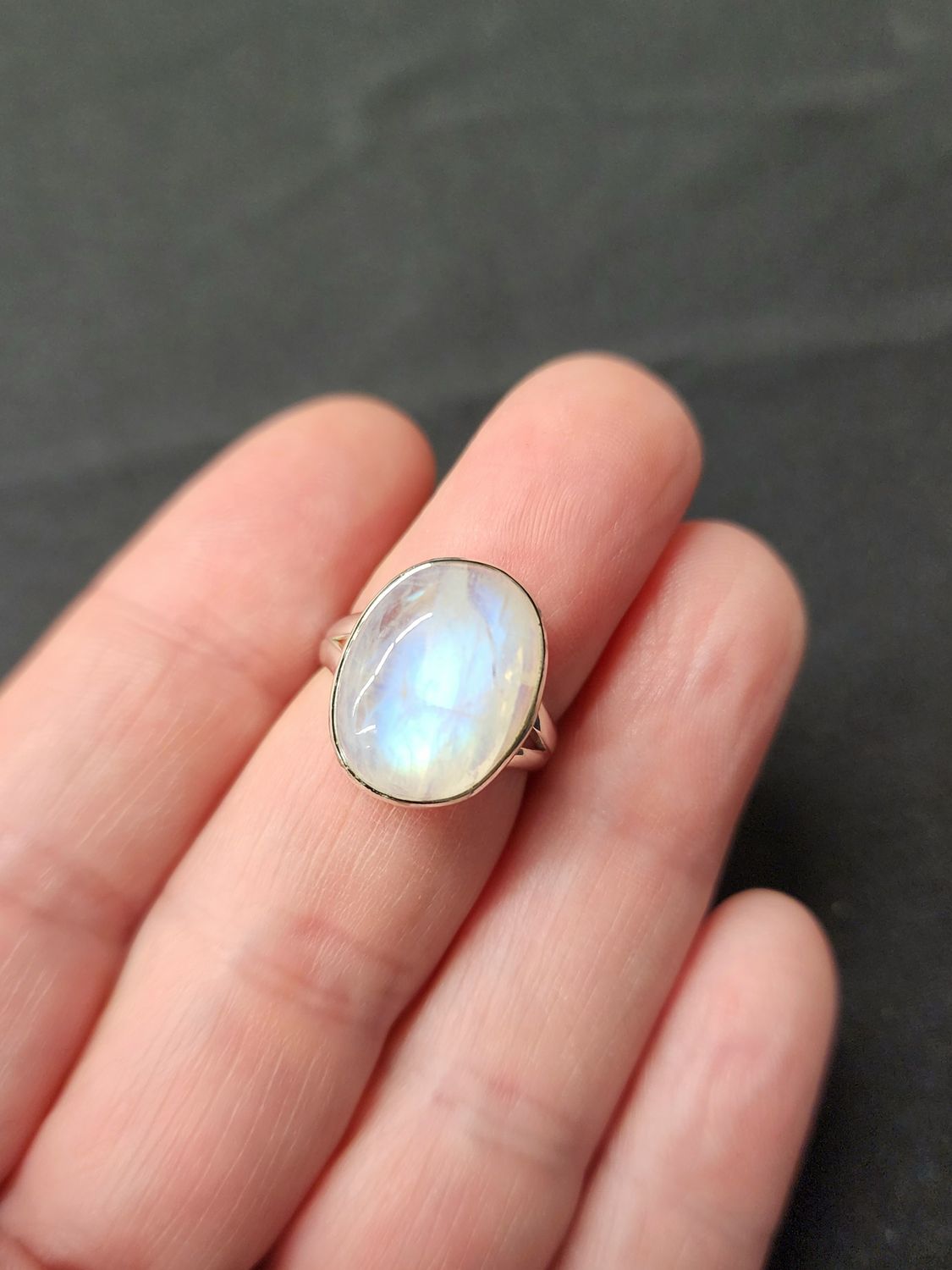 Rainbow Moonstone Ring E - Size 5 Sterling Silver