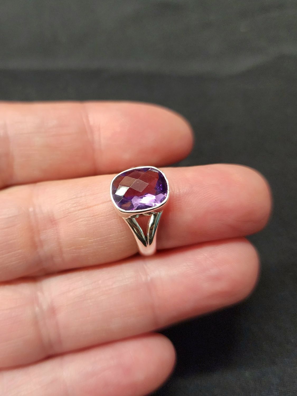 Amethyst Ring Faceted - Size 5 Sterling Silver