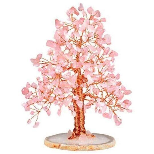 Rose Quartz Gem Tree on Agate