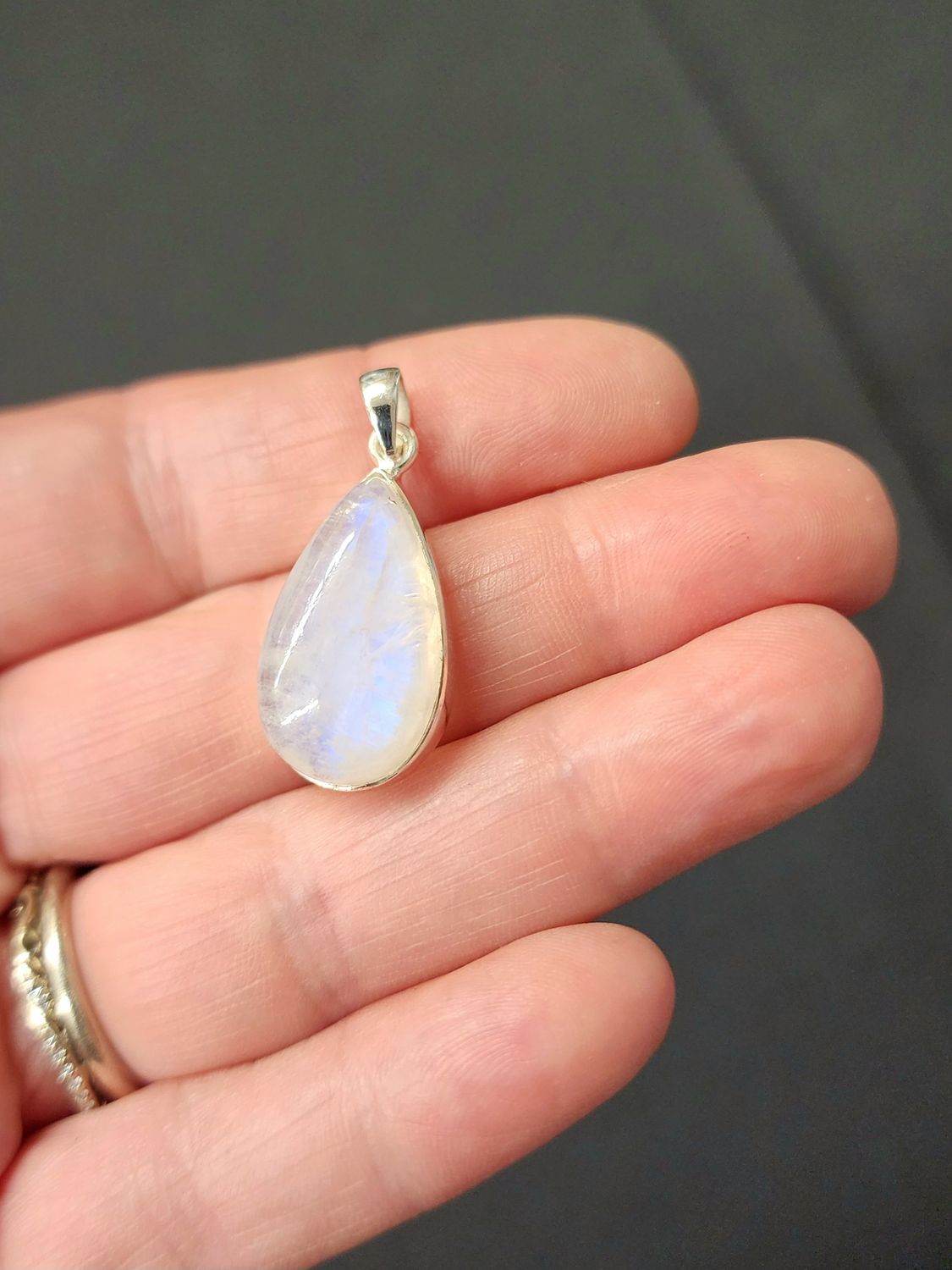 Rainbow Moonstone G Pendant - Sterling Silver