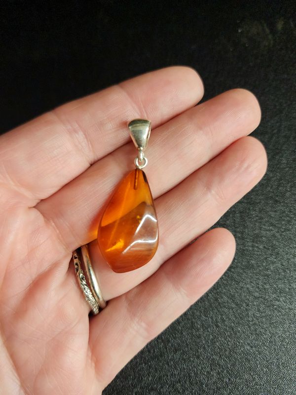 Baltic Amber B Pendant Sterling Silver