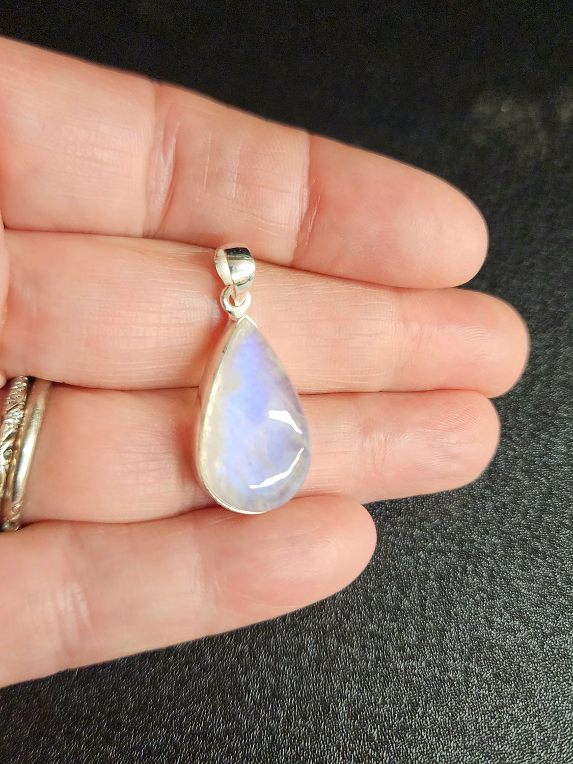 Rainbow Moonstone H Pendant Sterling Silver