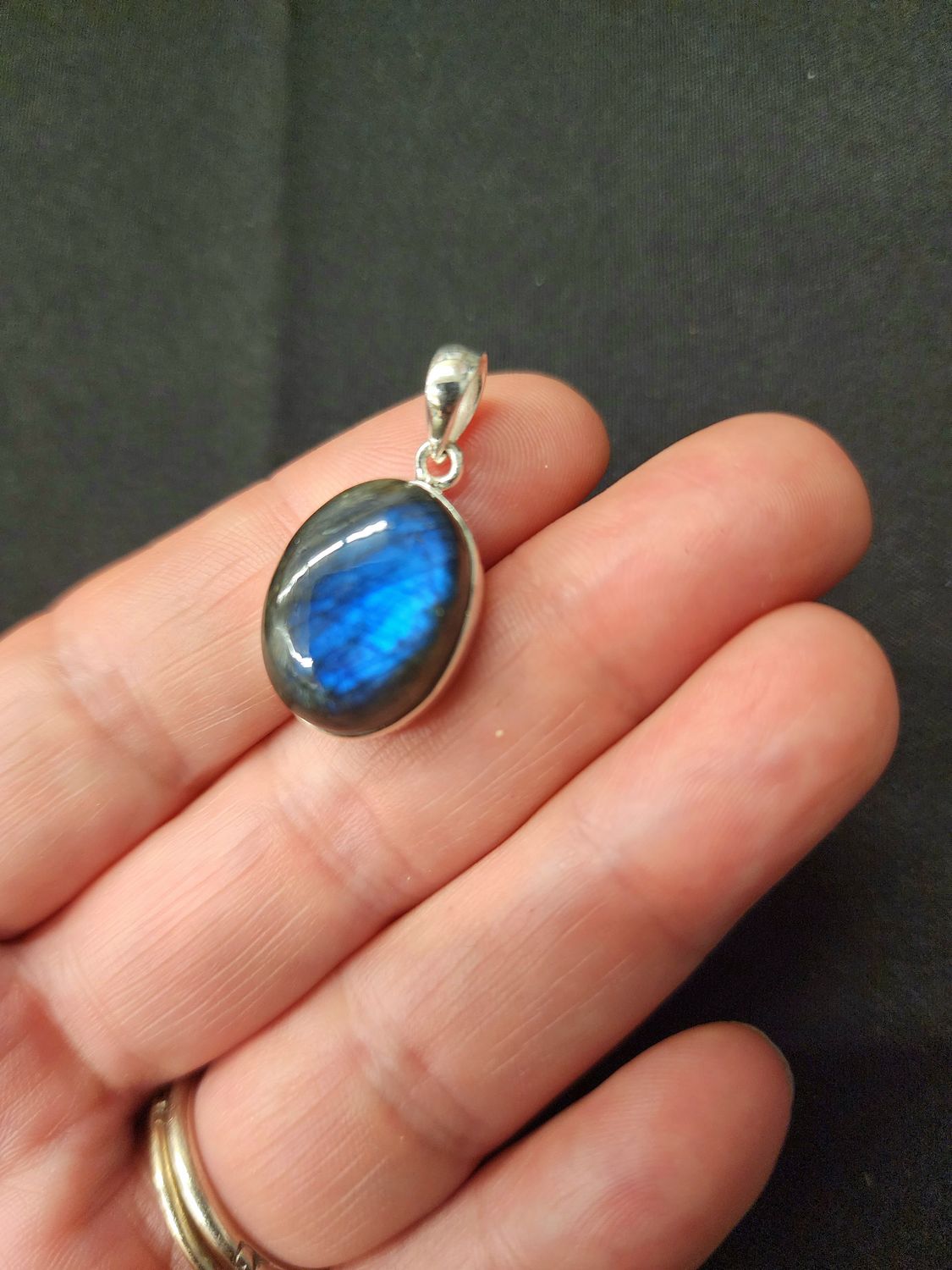 Labradorite D Pendant Sterling Silver