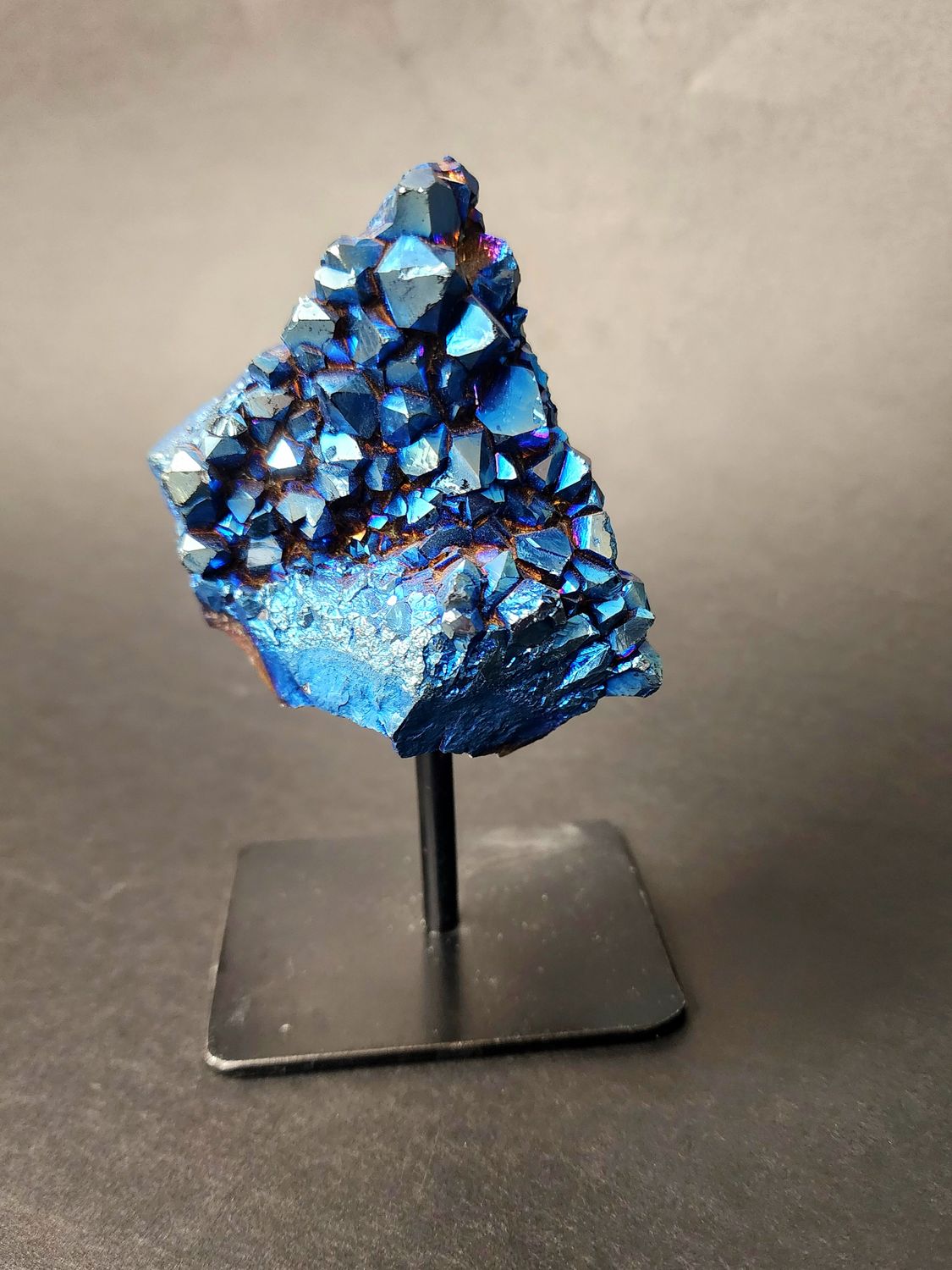 Cobalt Aura Quartz Cluster on Stand