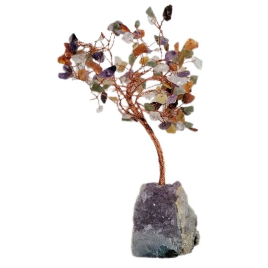 Assorted Stones Gem Tree w/Amethyst Base