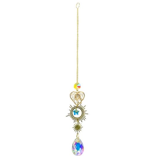 Hanging AB Crystal String-Drop w/Heart &amp; Sun