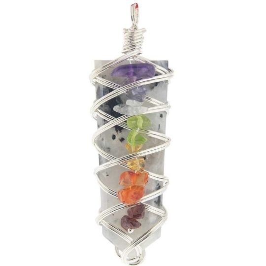 Pendant Wire Wrapped-Chakra Chips Rainbow Moonstone