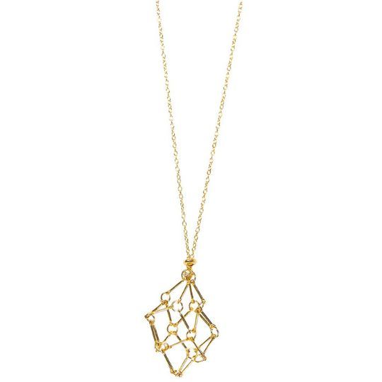 Gold Crystal Holder Medium Necklace 19&quot; Cage