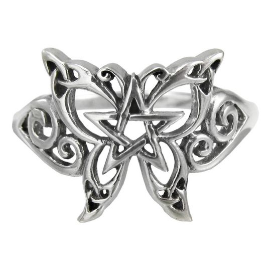 Butterfly  Pentacle Ring Sterling Silver - Size 8