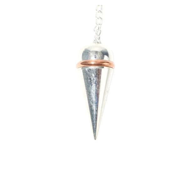 Silver Colour Metal Secret Chamber Point w/Copper Ring Pendulum