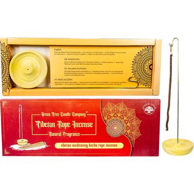 Green Tree Tibetan Rope Incense+Holder - Meditating Herbs