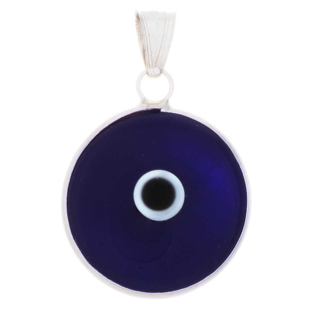 Evil Eye Glass Pendant - Sterling Silver 16mm
