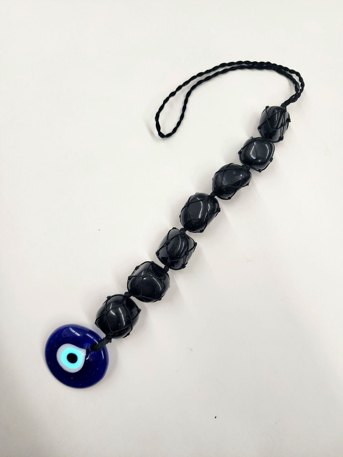 Black Tourmaline Evil Eye Macrame Hanger 14&quot;