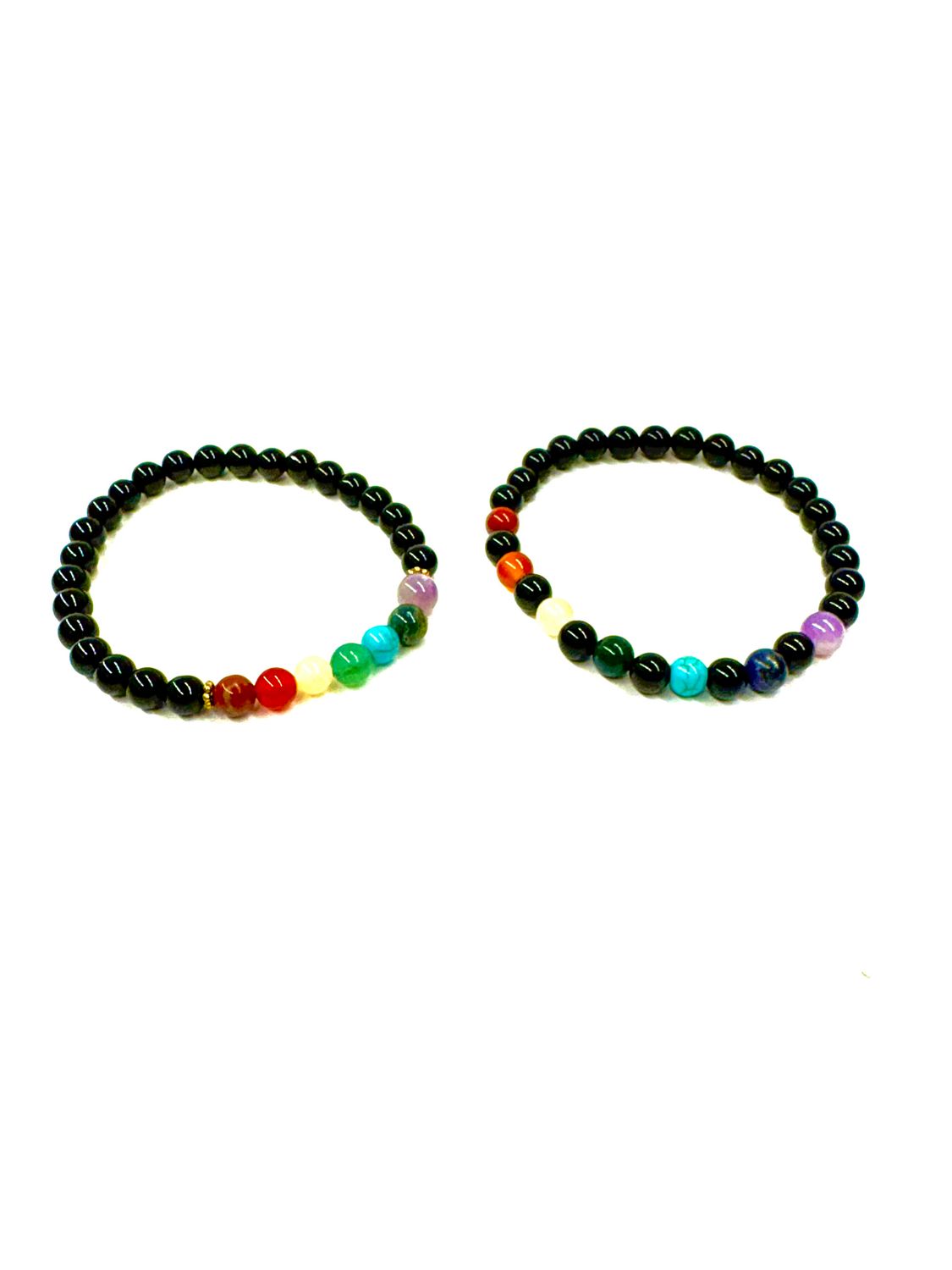 Black Obsidian &amp; Chakra 6mm Bracelet