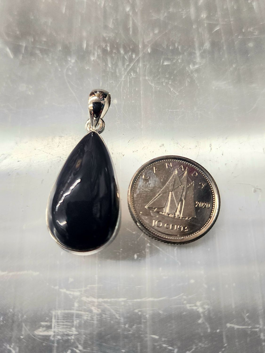 Black Obsidian D Pendant Sterling Silver