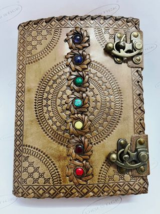Antique Colour Leather Journal with Chakra Stones 6&quot;x 8&quot;