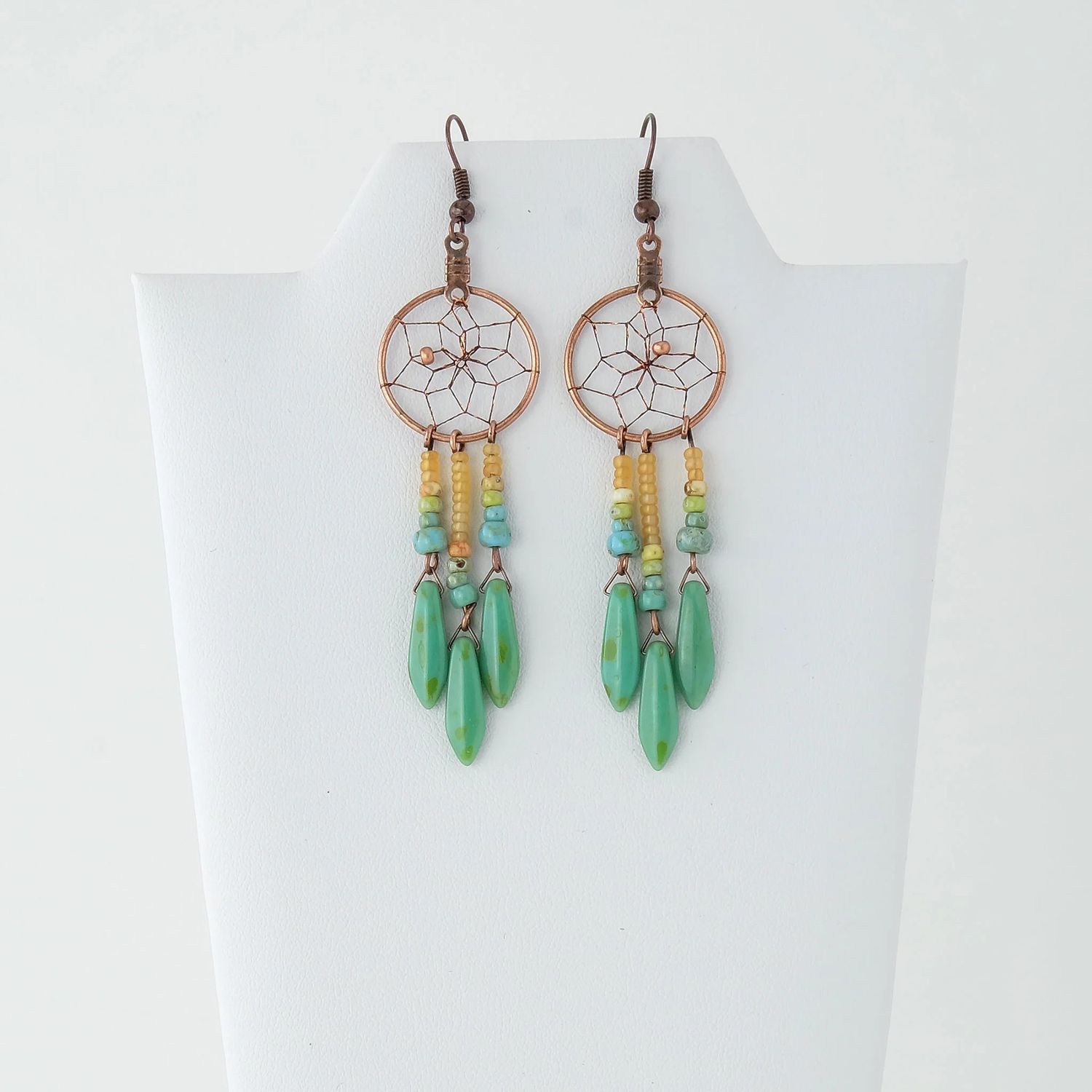 Dream Catcher Earrings with Beaded Picasso Dangle 3/4&quot;
