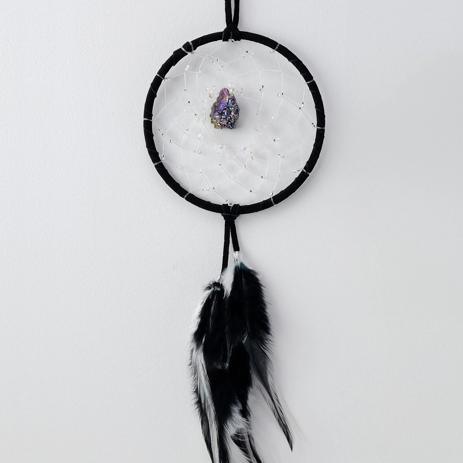 Black Druzy Crystal Dream Catcher 4&quot;