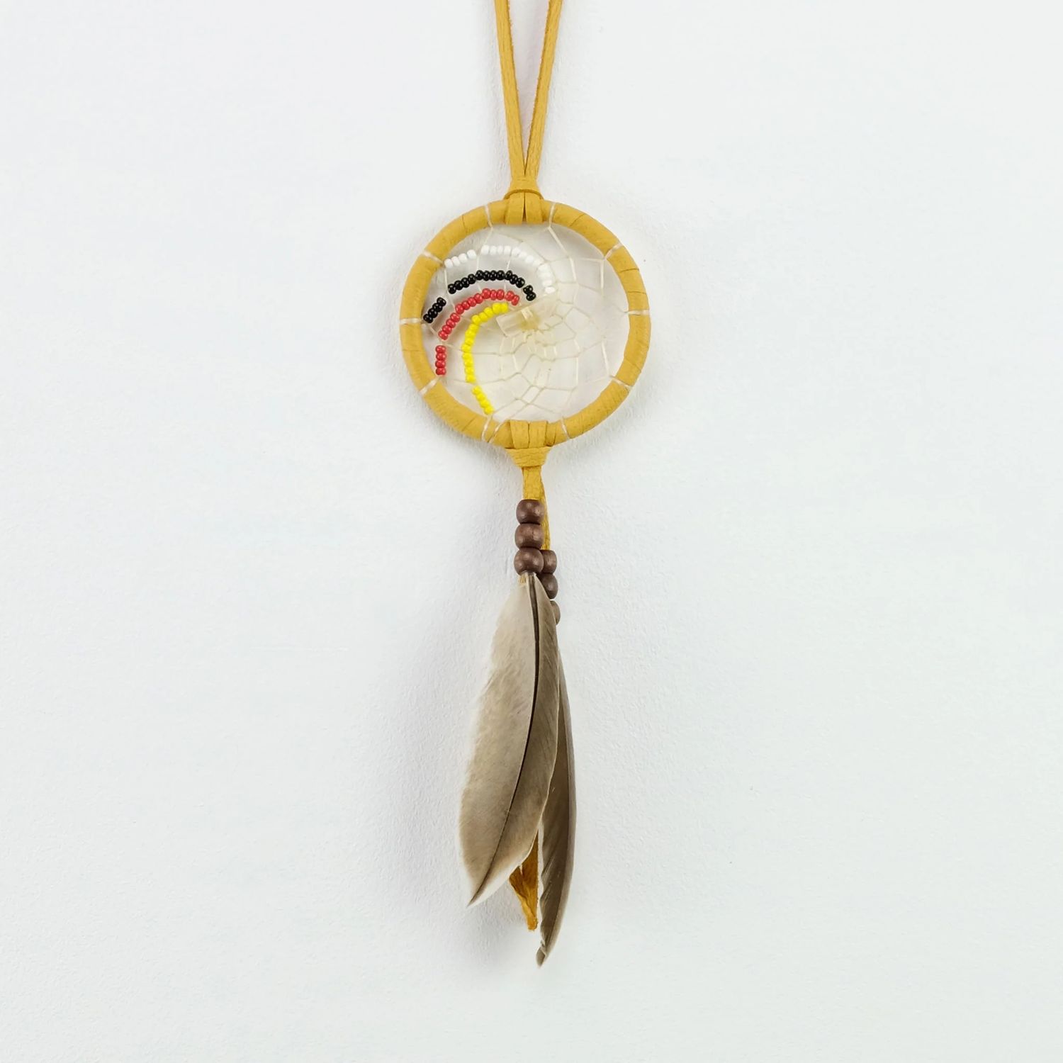 Beaded Dream Catcher in Gold Hide 2&quot;