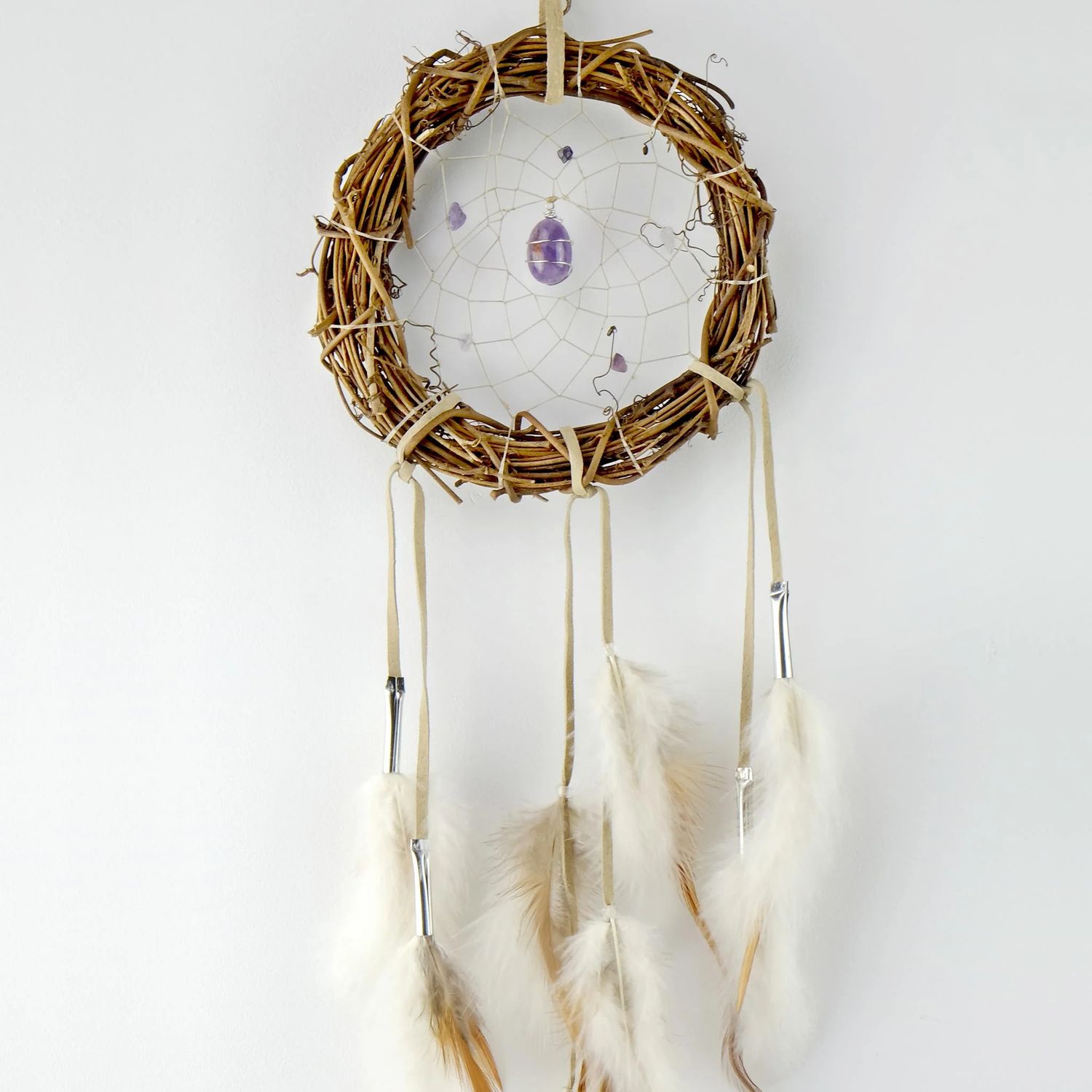 Twig Dream Catcher with Wire Wrapped Amethyst 6&quot;