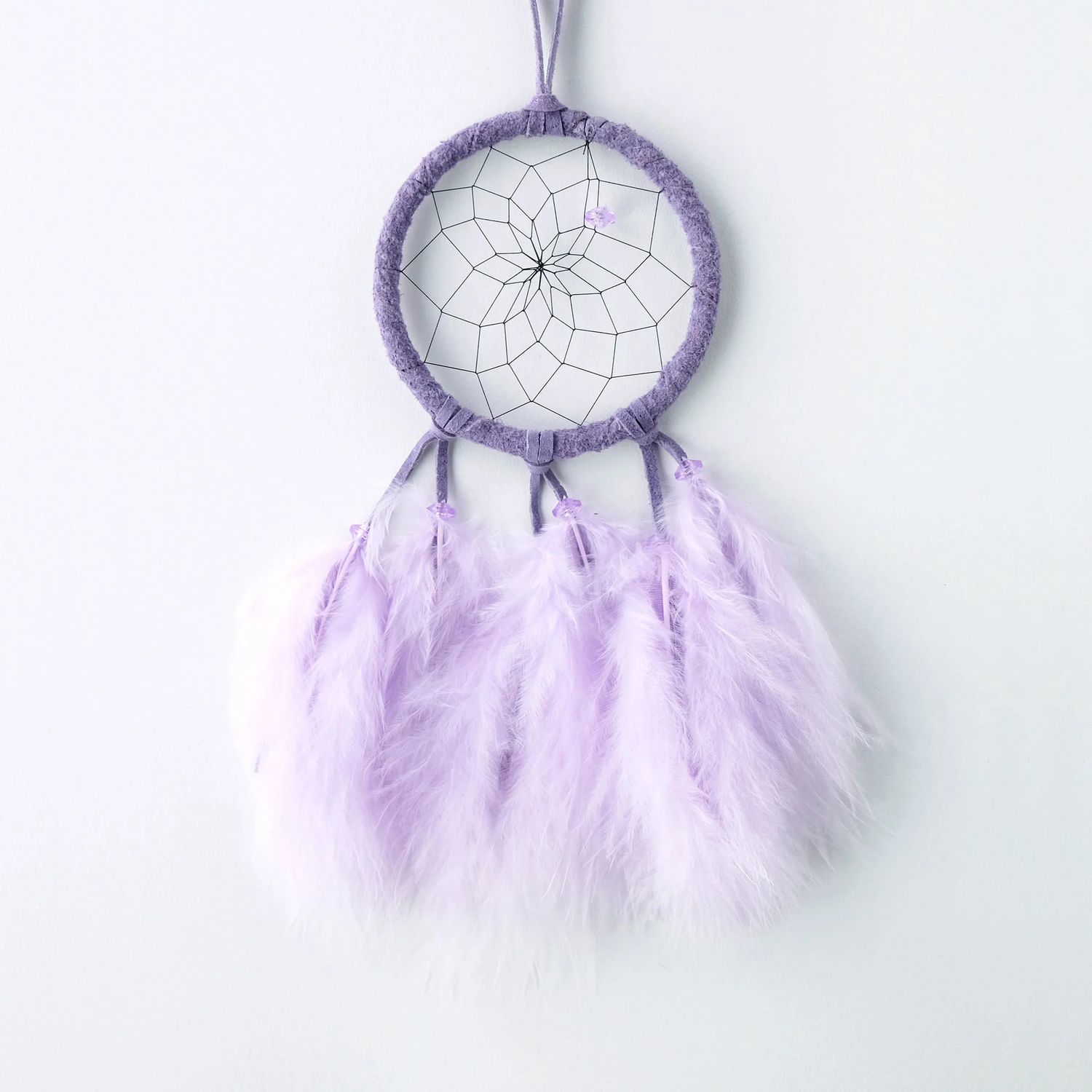 Dream Catcher with Fluff Feathers Lavender 2.5&quot;