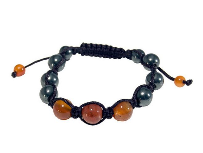 Adjustable Bracelet with 8mm Magnetic Hematite and Carnelian