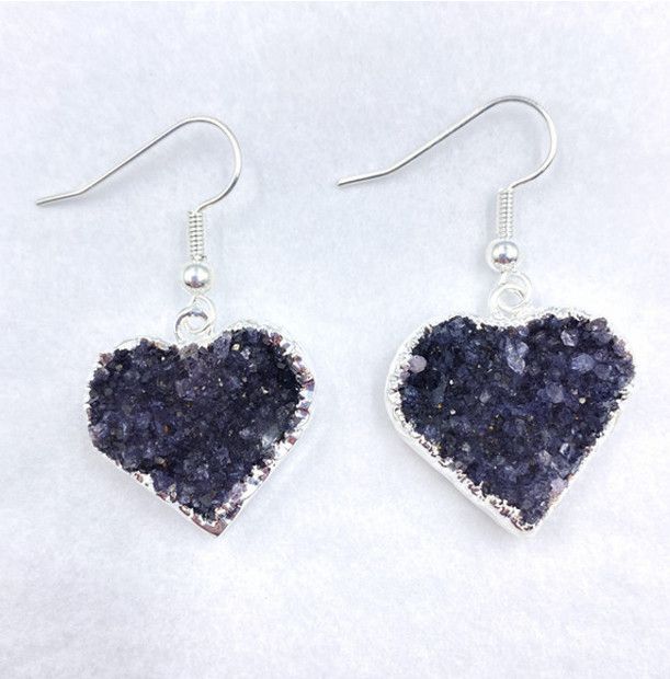 Amethyst Cluster Heart Dangle Sterling Silver Earrings