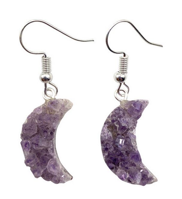 Amethyst Cluster Moon Dangle Sterling Silver Earrings