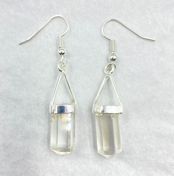 Clear Quartz Angel Aura Polished Point Dangle Sterling Silver Earrings