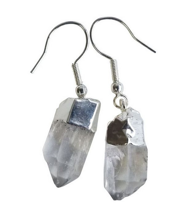 Clear Quartz Rough Point Dangle Sterling Silver Earrings