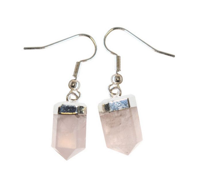 Rose Quartz Polished Point Dangle Sterling Silver Earrings