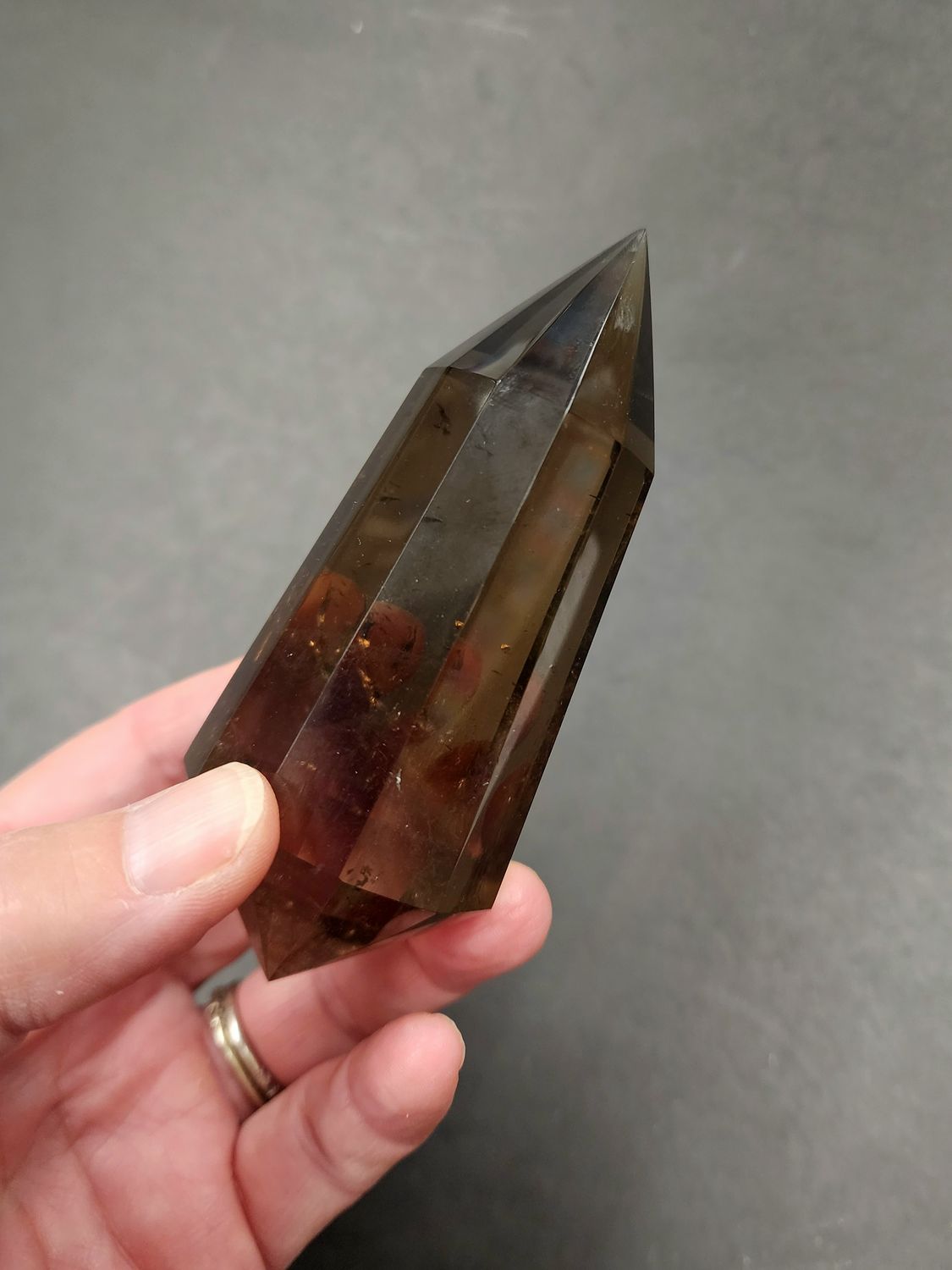 Smoky Lemurian Quartz Vogel-like Wand 4.25&quot; 12 Sided
