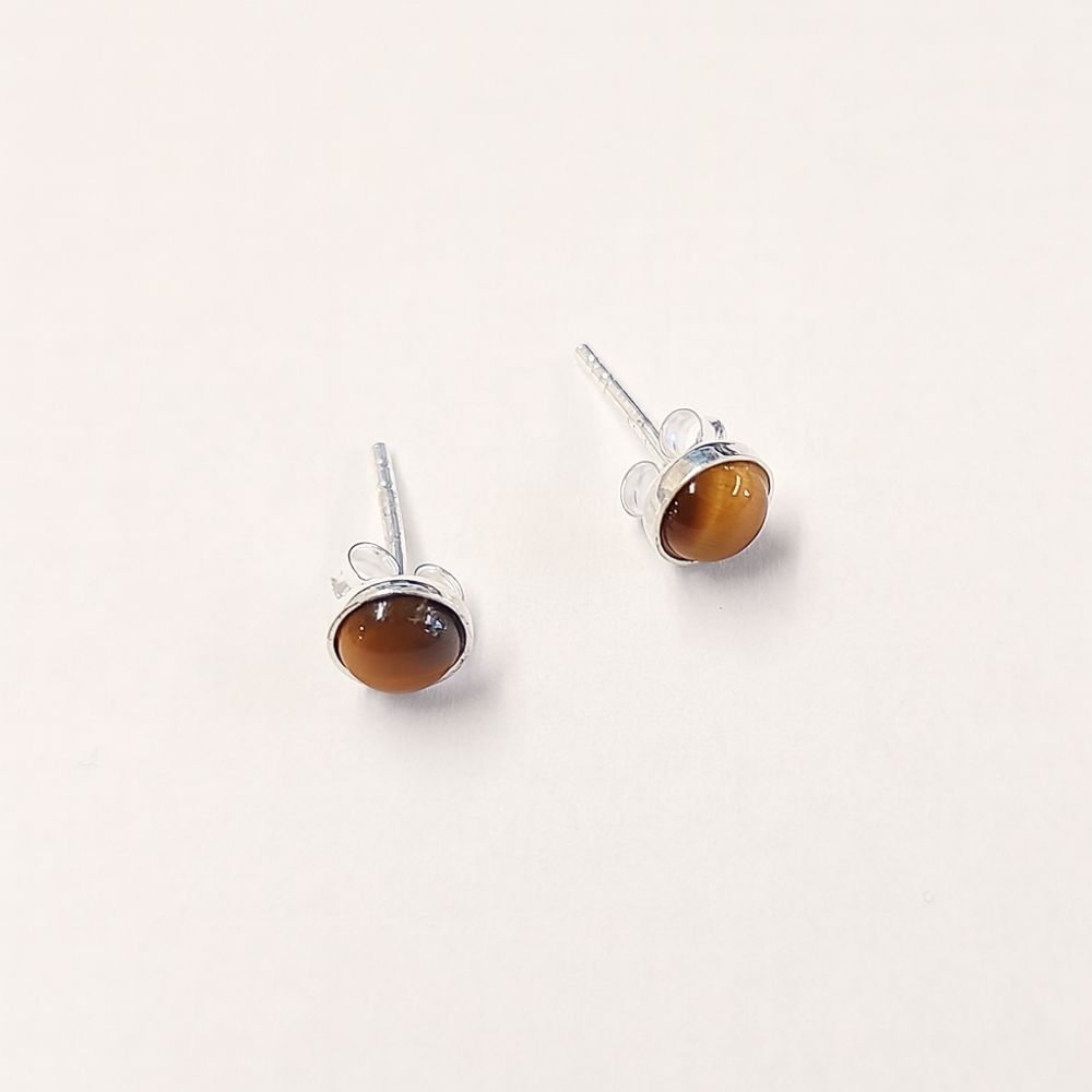Tiger&#39;s Eye 5mm Sterling Silver Stud Earrings