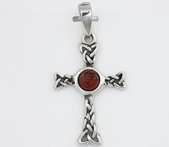 Baltic Amber Pendant Sterling Silver Celtic Cross