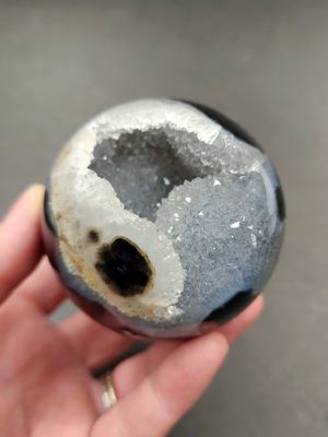 Quartz Druzy in Black Agate Sphere 2.5&quot;