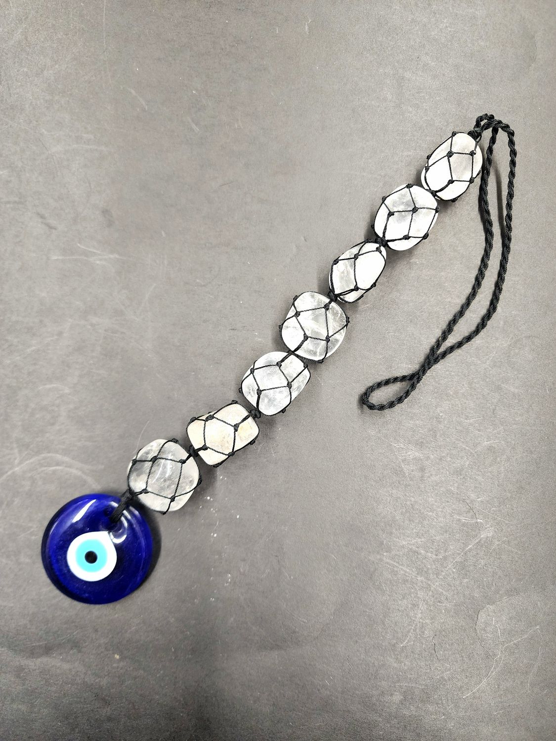 Clear Quartz Evil Eye Macrame Hanger 14&quot;