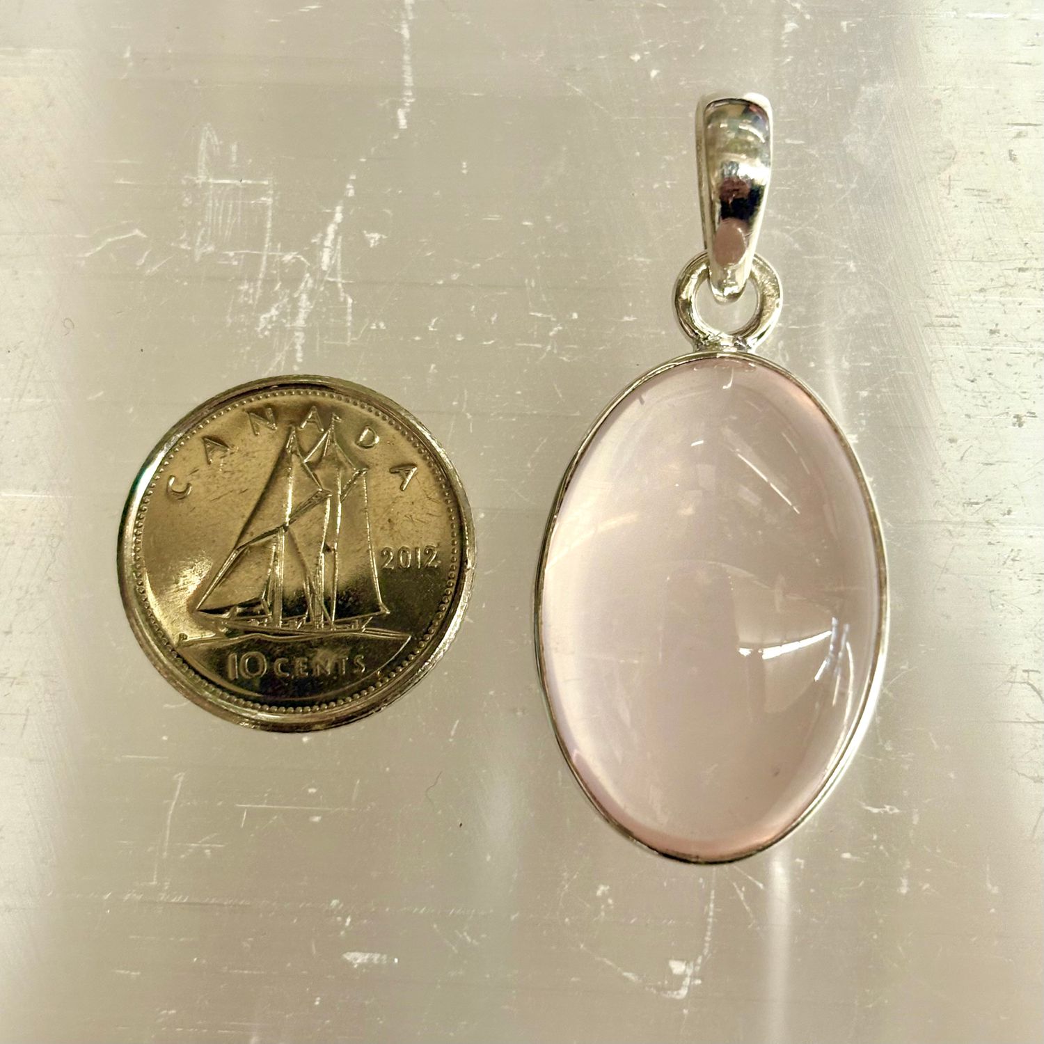 Rose Quartz B Pendant Sterling Silver