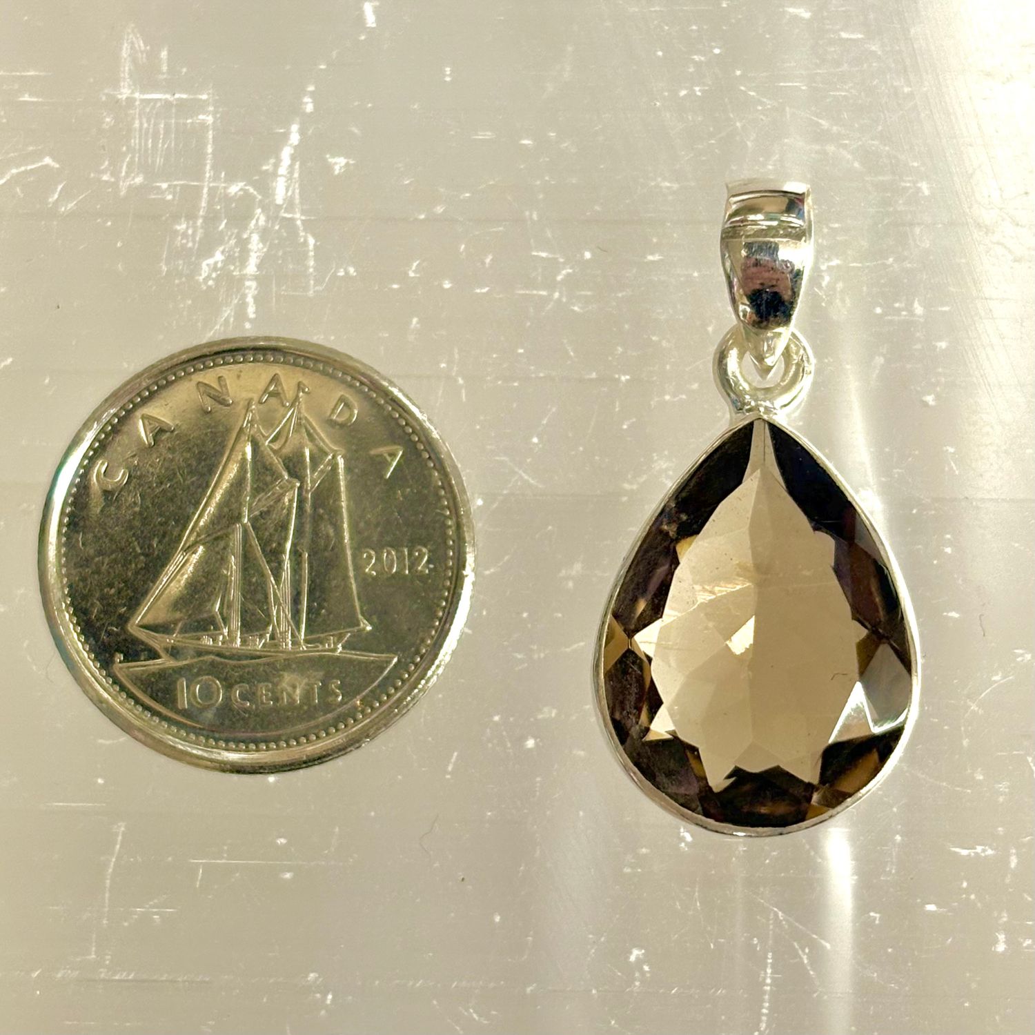 Smoky Quartz Pendant Faceted B - Sterling Silver