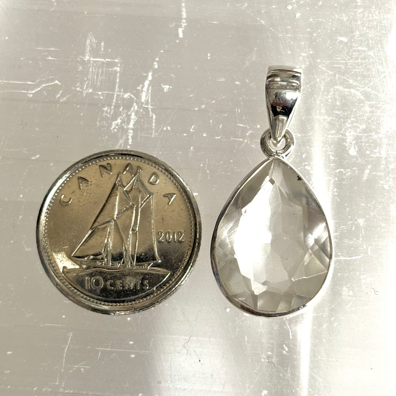Clear Quartz Pendant Faceted A Sterling Silver