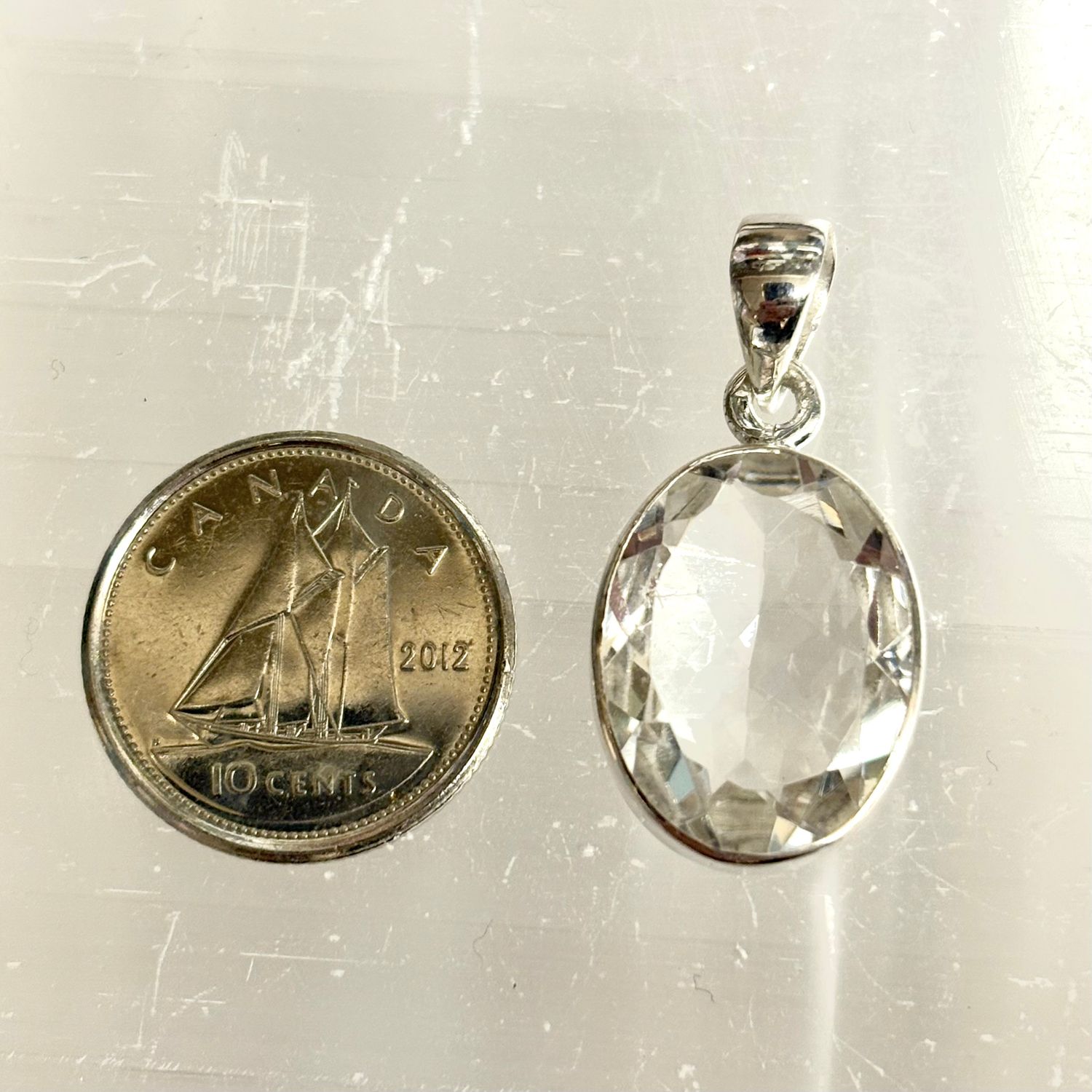 Clear Quartz Pendant Faceted Sterling Silver