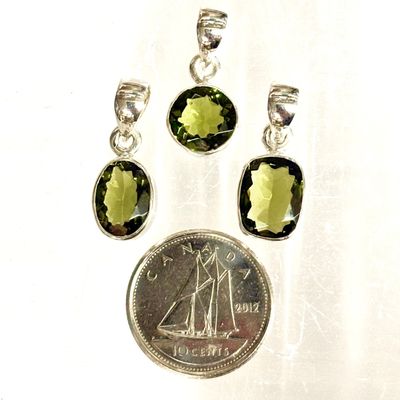 Moldavite Pendants Faceted - Sterling Silver .925