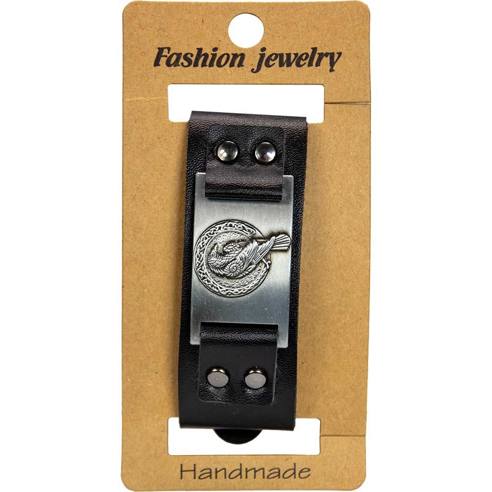 Handmade Vegan Leather Bracelet - Black Raven